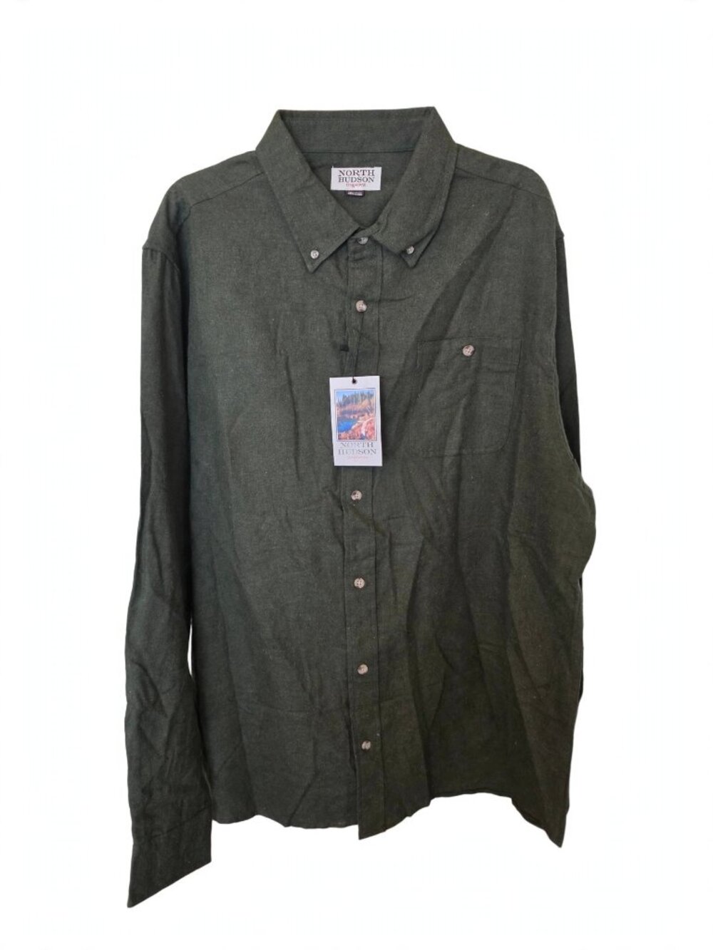 North Hudson Outfitters Mens XL NWT Softest Flannel Shirt Olive Green Button